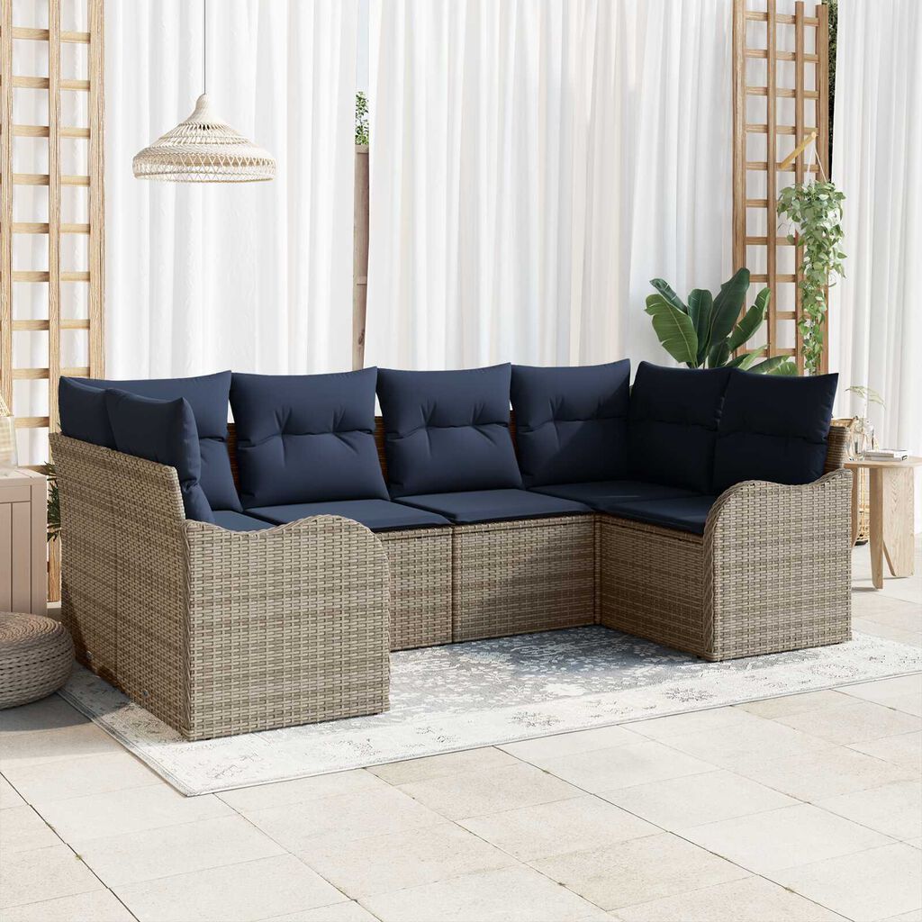 vidaXL 6 Piece Garden Sofa Set with Cushions Grey Poly Rattan
