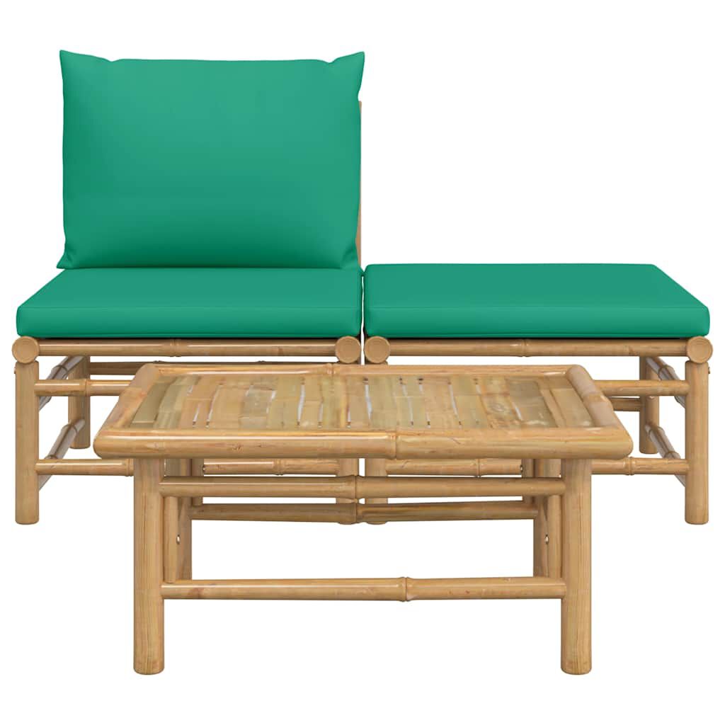 vidaXL 3 Piece Garden Lounge Set with Green Cushions Bamboo