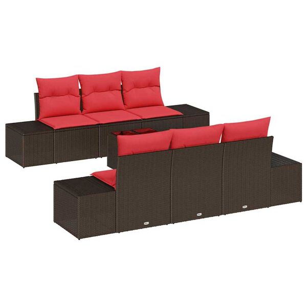 vidaXL Garden Sofa Set with Cushion 7 pcs Brown Poly Rattan