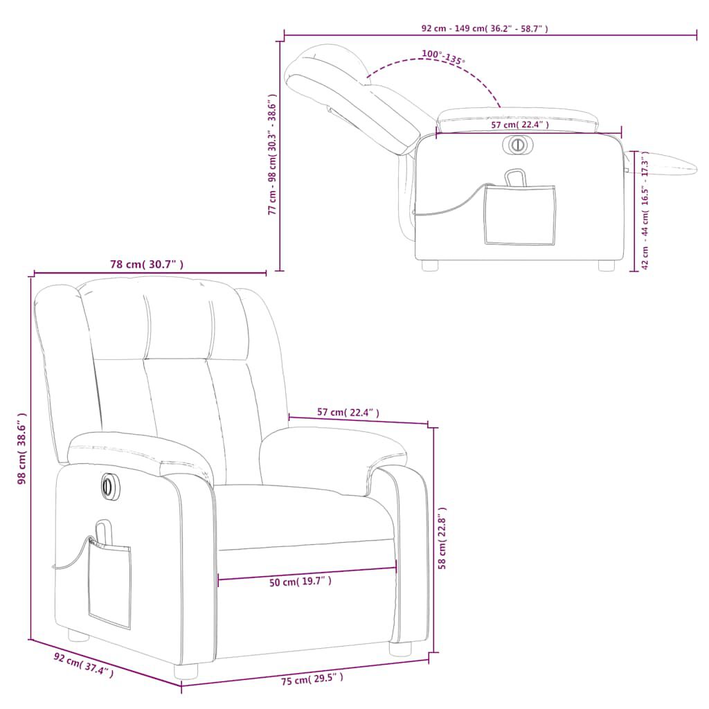 vidaXL Electric Massage Recliner Chair Dark Green Fabric
