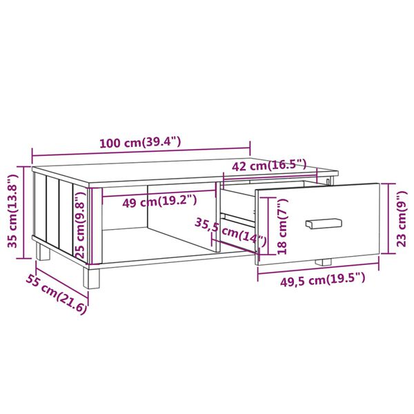 vidaXL Coffee Table HAMAR Light Grey 100x55x35 cm Solid Wood Pine