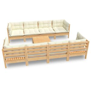 vidaXL 9 Piece Garden Lounge Set with Cream Cushions Solid Pinewood
