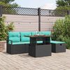 vidaXL Garden Sofa Set Height-Adjustable 6 pcs Black Poly Rattan