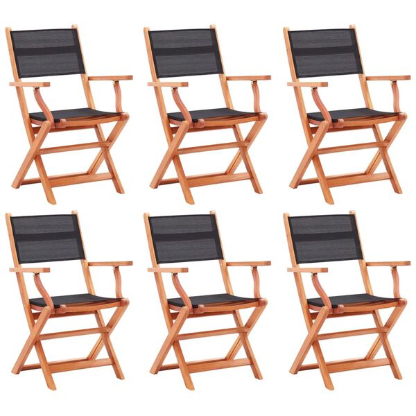 vidaXL Folding Garden Chairs 6 pcs Black Solid Eucalyptus Wood&Textilene