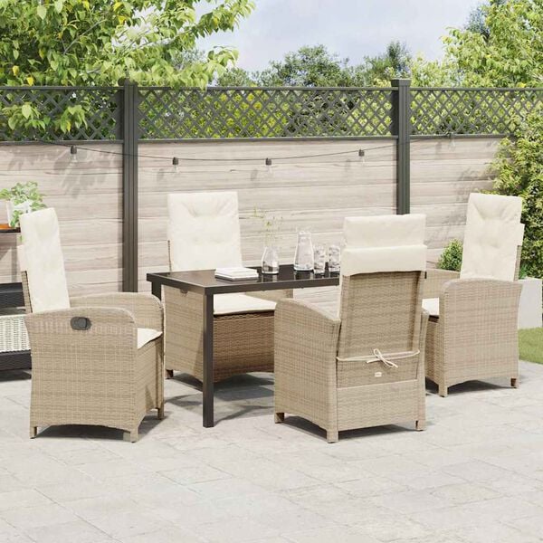 vidaXL Garden Dining Set with Cushion 5 pcs Beige Poly Rattan