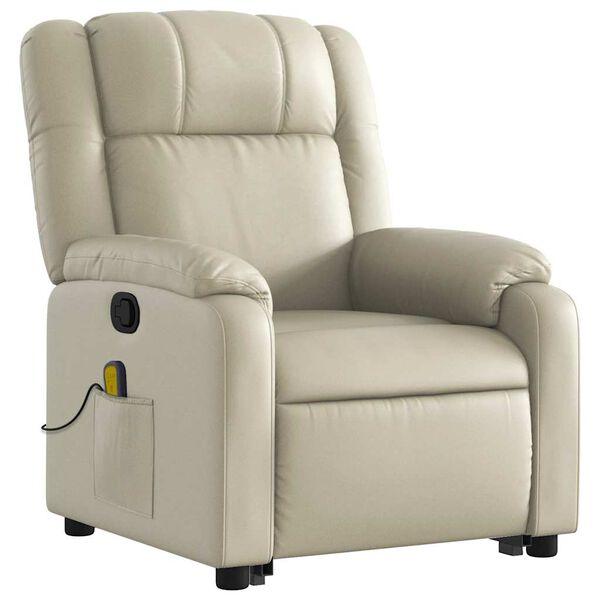 vidaXL Stand up Massage Recliner Chair Cream Faux Leather