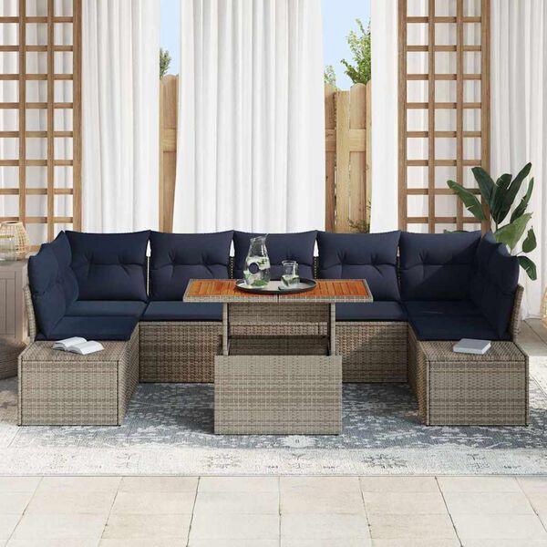 vidaXL Garden Dining Set with Cushion 8 pcs Grey and Navy