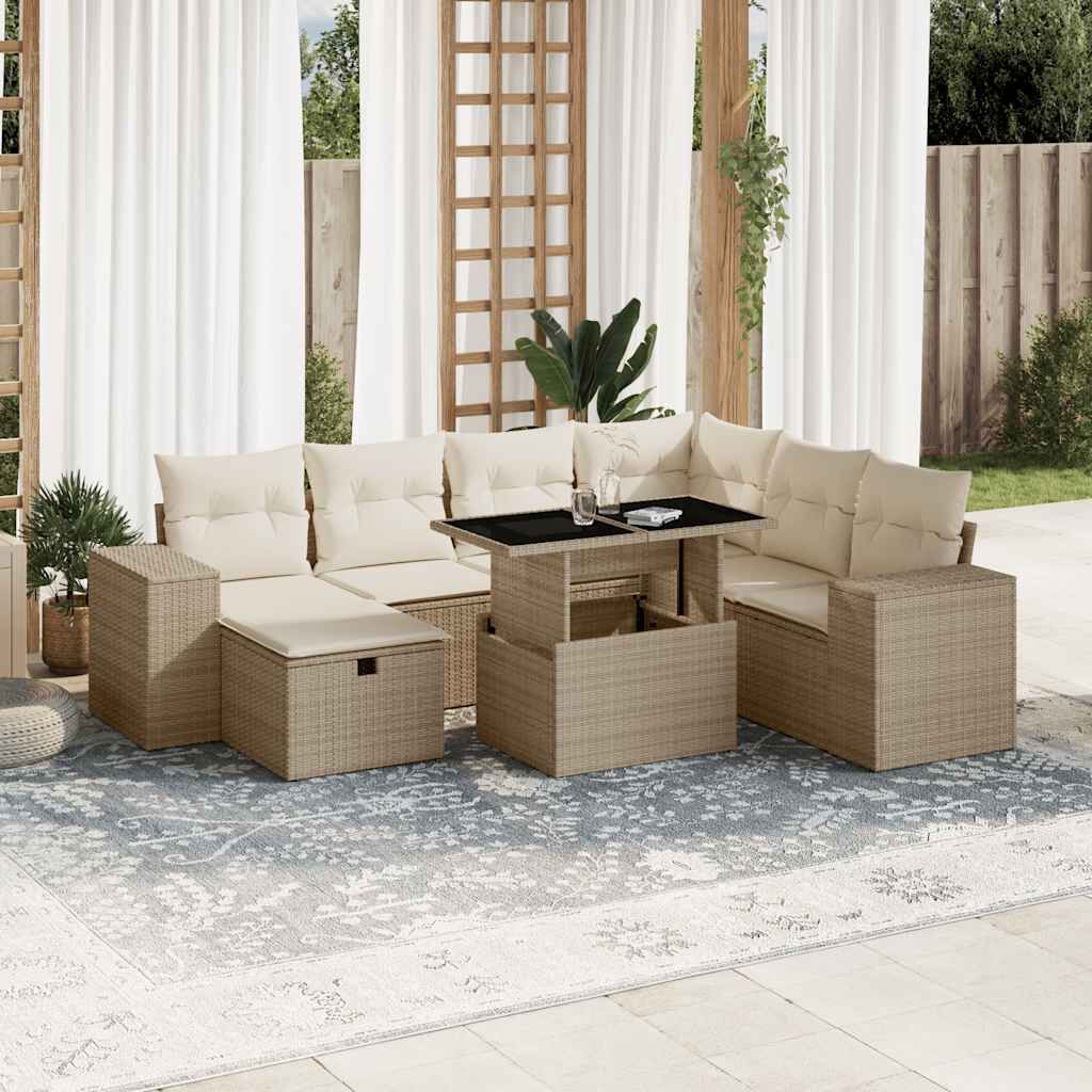 vidaXL 8 Piece Garden Sofa Set with Cushions Beige Poly Rattan