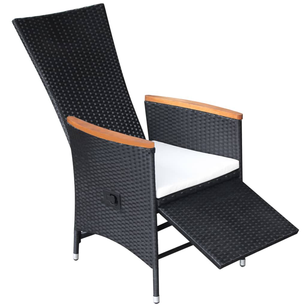 vidaXL Reclining Garden Chairs 2 pcs with Cushions Poly Rattan Black