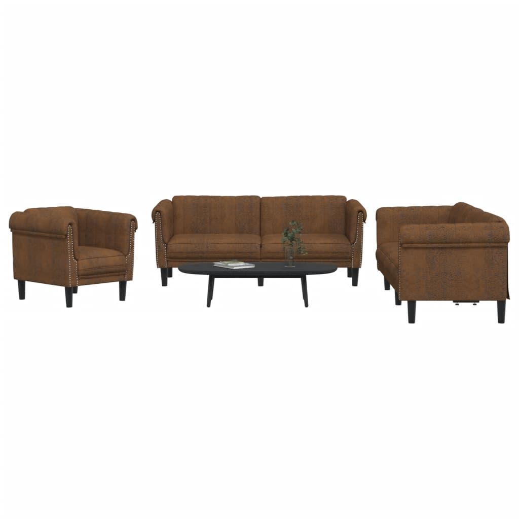 vidaXL 3 Piece Sofa Set Brown Velvet