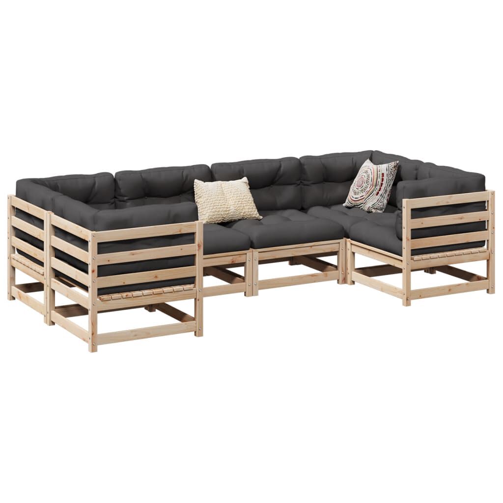 vidaXL 6 Piece Garden Sofa Set with Cushions Solid Wood Pine