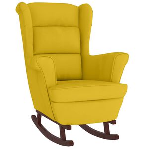 vidaXL Rocking Chair Wingback Yellow Velvet and Solid Wood
