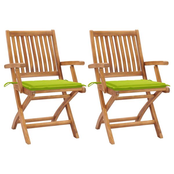 vidaXL Garden Chairs 2 pcs with Bright Green Cushions Solid Teak Wood