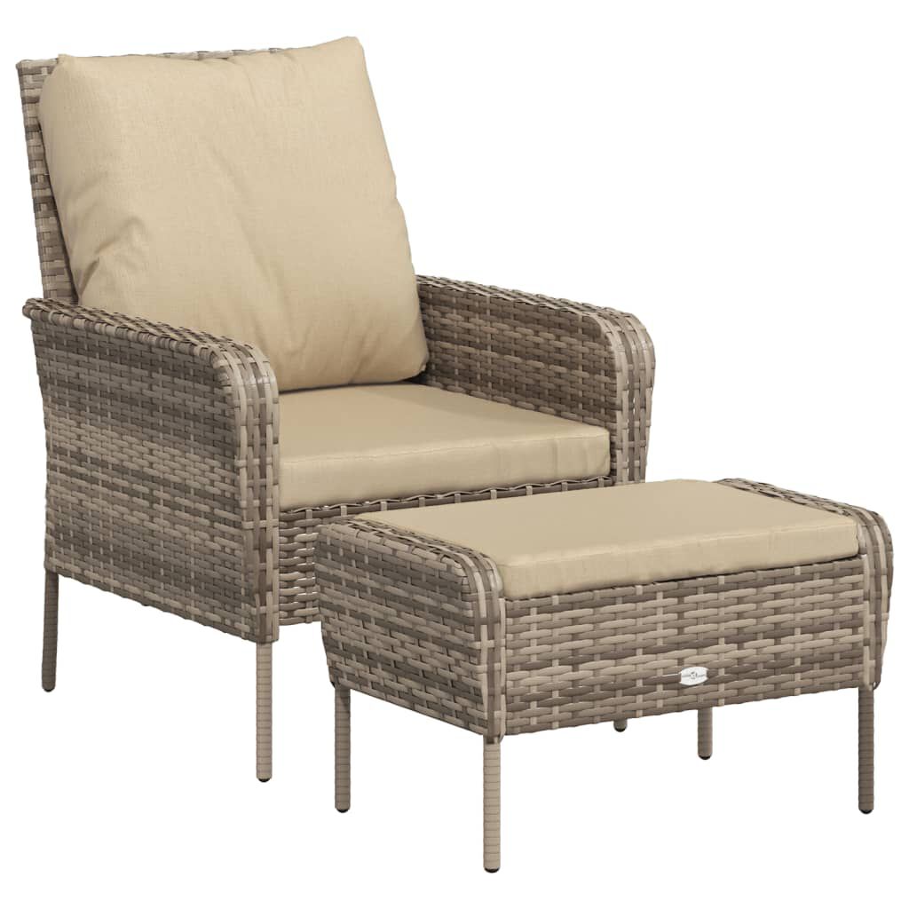 vidaXL Garden Chair with Footstool Light Brown Poly Rattan