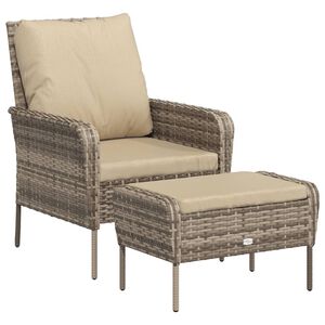 vidaXL Garden Chair with Footstool Light Brown Poly Rattan