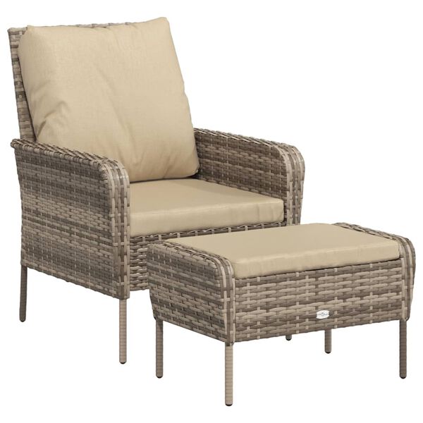 vidaXL Garden Chair with Footstool Light Brown Poly Rattan