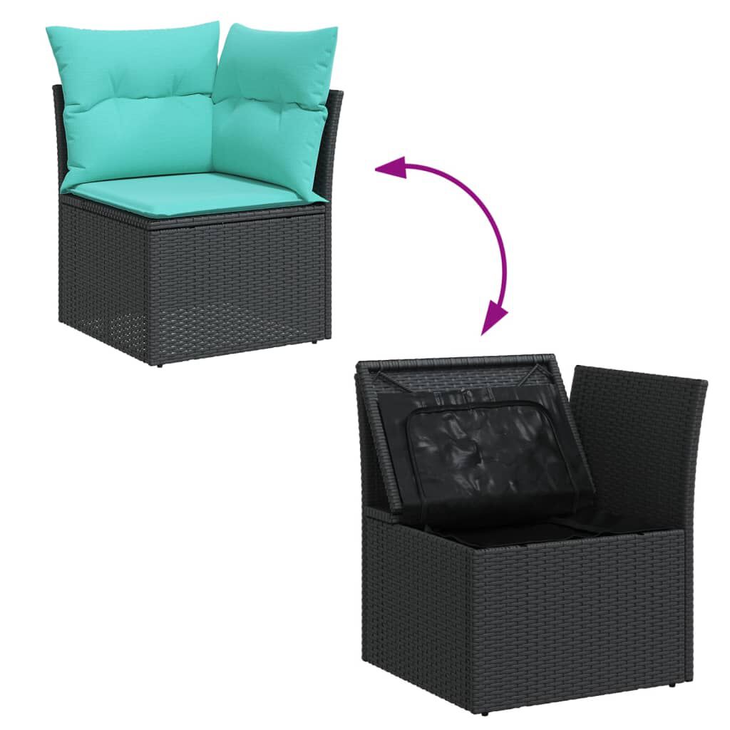 vidaXL 5 Piece Garden Sofa Set with Cushions Black Poly Rattan
