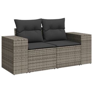 vidaXL Garden Sofa with Cushions 2-Seater Grey Poly Rattan
