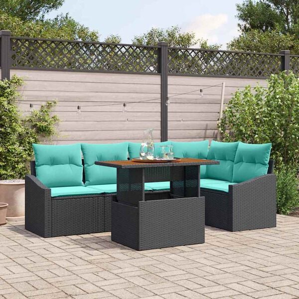 vidaXL Garden Sofa Set with Storage 6 pcs Black Poly rattan