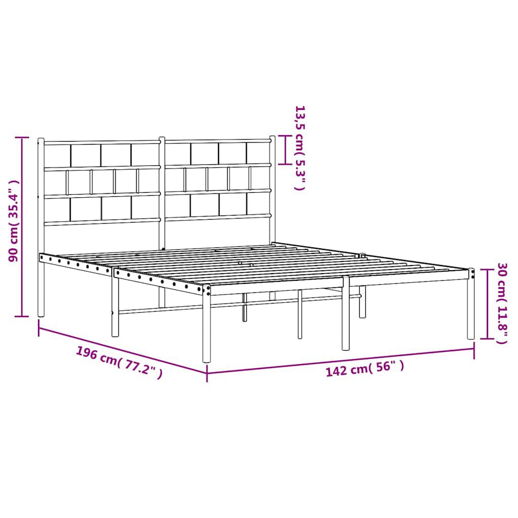 vidaXL Metal Bed Frame without Mattress with Headboard White 135x190cm