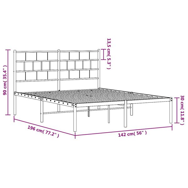 vidaXL Metal Bed Frame without Mattress with Headboard White 135x190cm