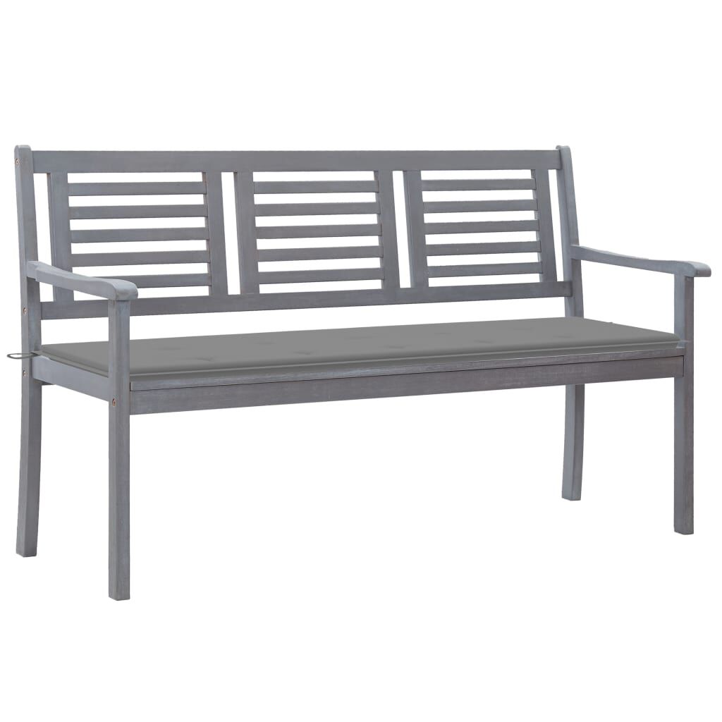 vidaXL 3-Seater Garden Bench with Cushion 150 cm Grey Eucalyptus Wood
