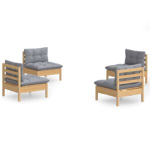 vidaXL 4 Piece Garden Lounge Set with Grey Cushions Pinewood