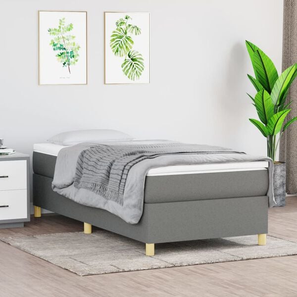 vidaXL Box Spring Bed with Mattress Dark Grey 100x190 cm Twin Fabric