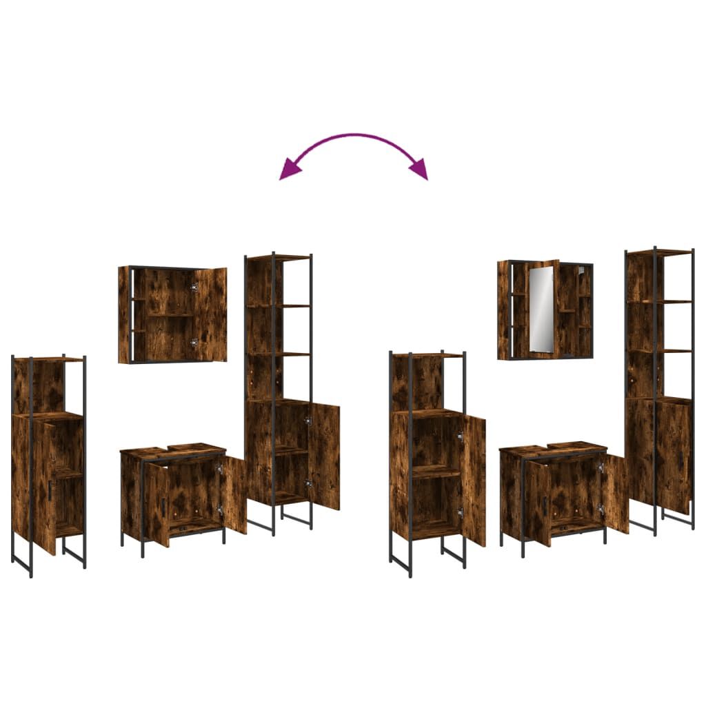 vidaXL 4 Piece Bathroom Cabinet Set Smoked Oak Engineered Wood