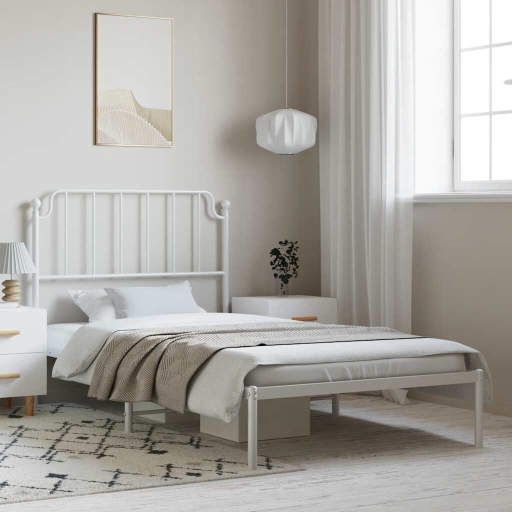 vidaXL Metal Bed Frame without Mattress with Headboard White 100x190cm