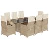 vidaXL 9 Piece Garden Dining Set with Cushions Beige Poly Rattan