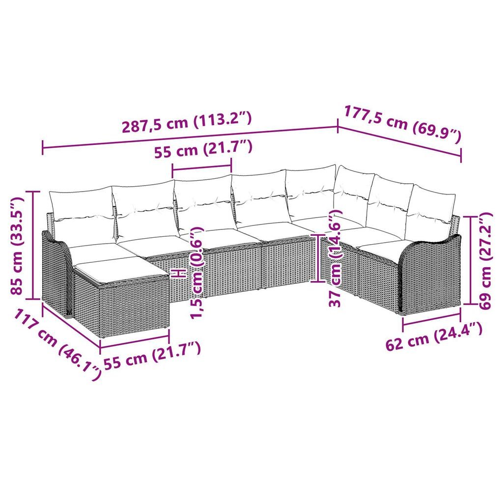 vidaXL 9 Piece Garden Sofa Set with Cushions - Black Poly Rattan