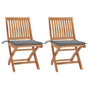 vidaXL Garden Chairs 2 pcs with Grey Cushions Solid Teak Wood