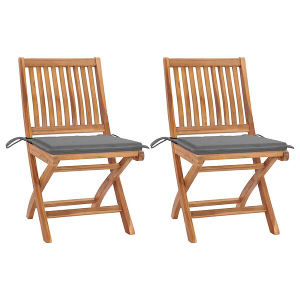 vidaXL Garden Chairs 2 pcs with Grey Cushions Solid Teak Wood