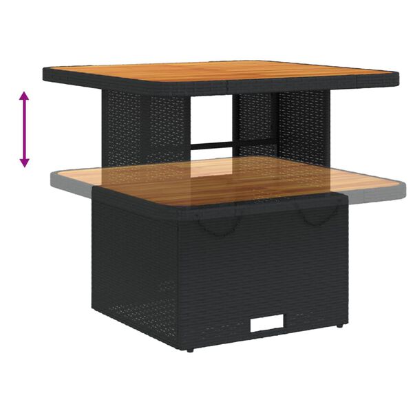 vidaXL Garden Table Black 80x80x71 cm Poly Rattan and Acacia Wood