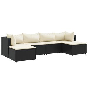 vidaXL 6 Piece Garden Lounge Set with Cushions Black Poly Rattan