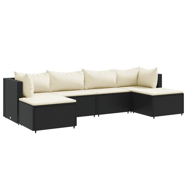 vidaXL 6 Piece Garden Lounge Set with Cushions Black Poly Rattan