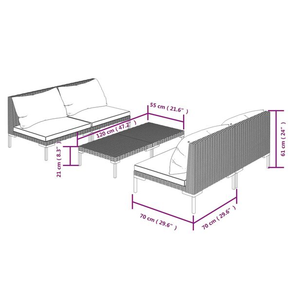 vidaXL 5 Piece Garden Lounge Set with Cushions Poly Rattan Dark Grey