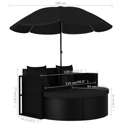 vidaXL Garden Bed with Parasol Poly Rattan Black