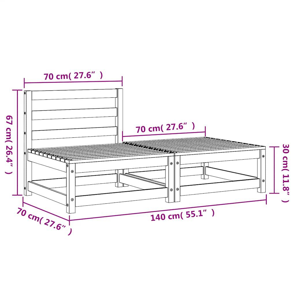 vidaXL Garden Sofa Armless with Footstool Wax Brown Solid Wood Pine
