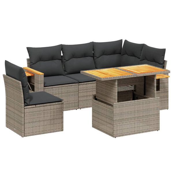 vidaXL 6 Piece Garden Sofa Set with Cushions Grey Poly Rattan