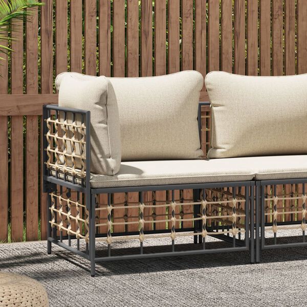 vidaXL Garden Corner Sofa with Beige Cushions Poly Rattan