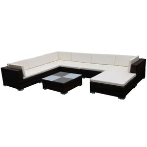 vidaXL 8 Piece Garden Lounge Set with Cushions Poly Rattan Brown