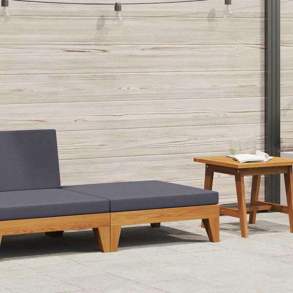 vidaXL Sectional Footrest with Dark Grey Cushion Solid Acacia Wood
