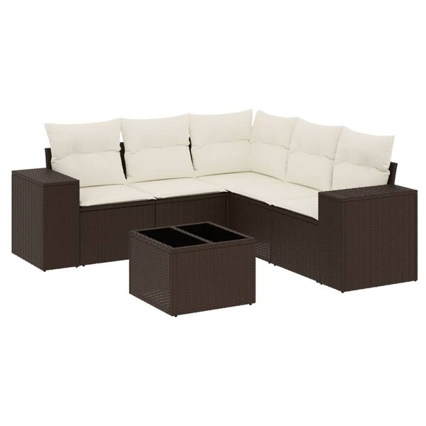 vidaXL 6 Piece Garden Sofa Set with Cushions Brown Poly Rattan