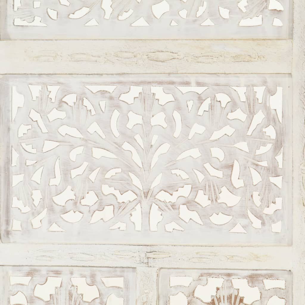 vidaXL Hand carved 4-Panel Room Divider White 160x165 cm Solid Mango Wood
