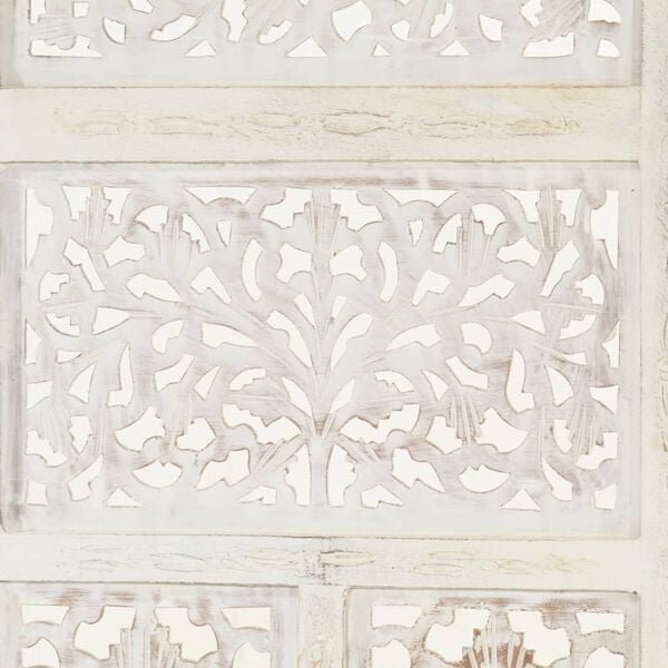vidaXL Hand carved 4-Panel Room Divider White 160x165 cm Solid Mango Wood