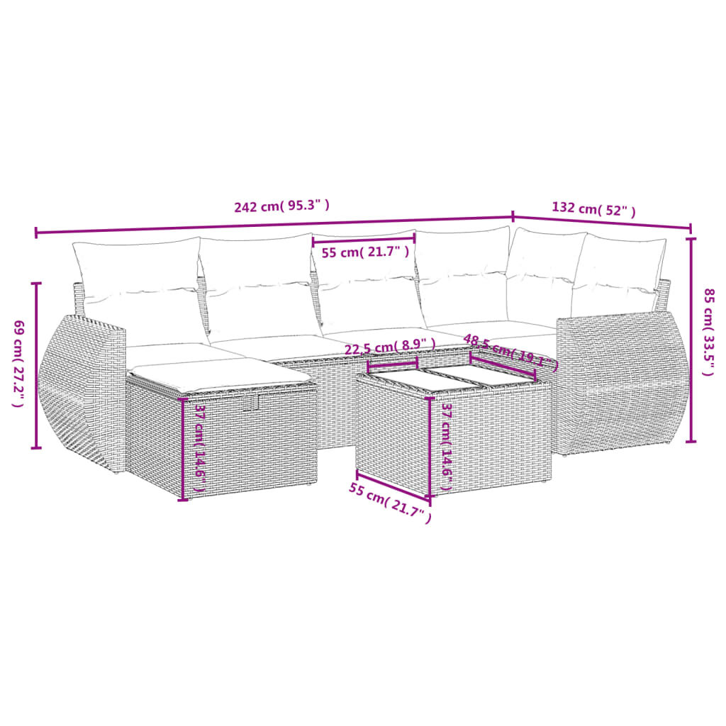 vidaXL 6 Piece Garden Sofa Set with Cushions Grey Poly Rattan