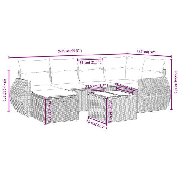 vidaXL 6 Piece Garden Sofa Set with Cushions Grey Poly Rattan