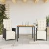 vidaXL 3 Piece Garden Dining Set with Cushions Black Poly Rattan